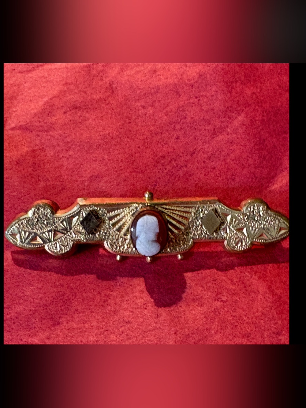 Rose Gold-Tone Cameo Bar Brooch - Classic Elegant Estate Piece
